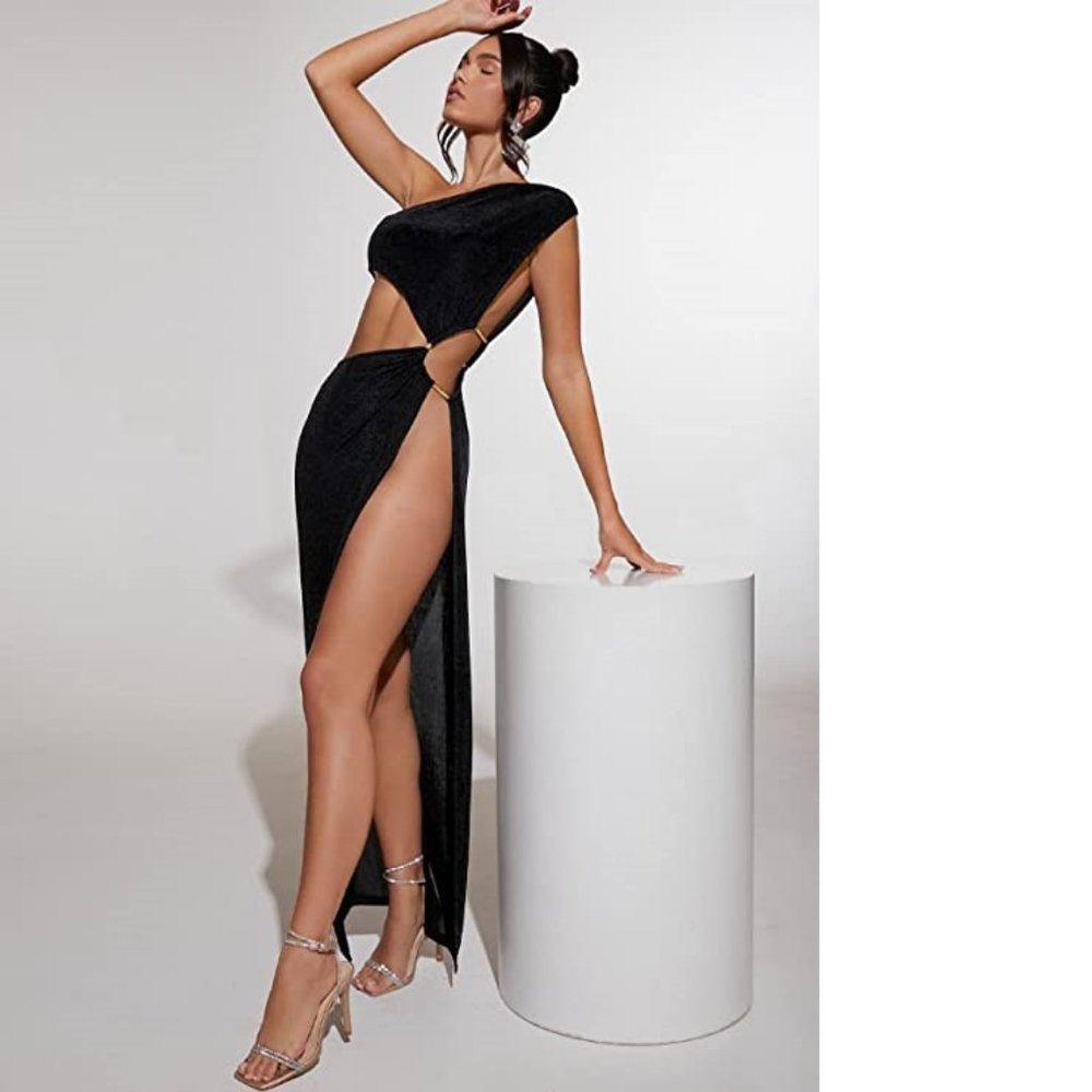 One Shoulder Split Bodycon Cocktail Party Long Dress